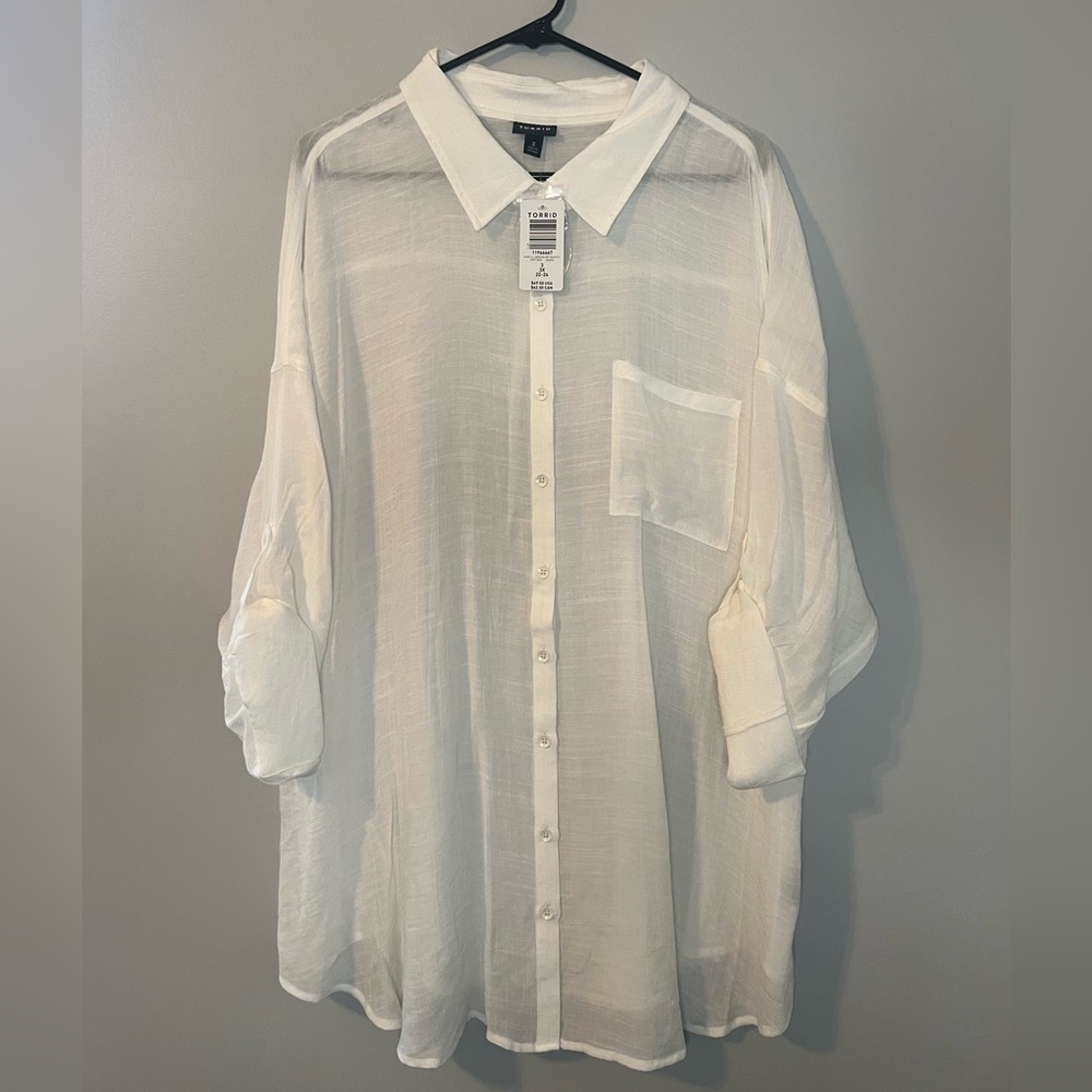 White Linen 3/4 Sleeve Top